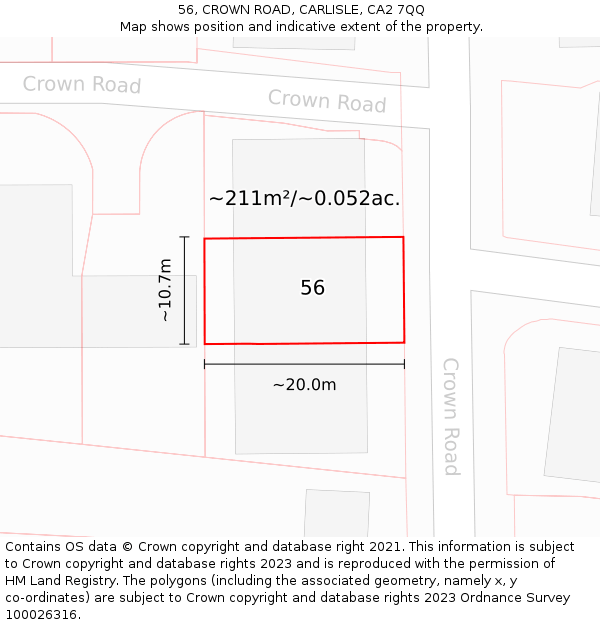 56, CROWN ROAD, CARLISLE, CA2 7QQ: Plot and title map