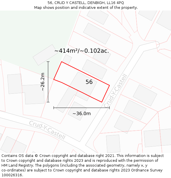 56, CRUD Y CASTELL, DENBIGH, LL16 4PQ: Plot and title map