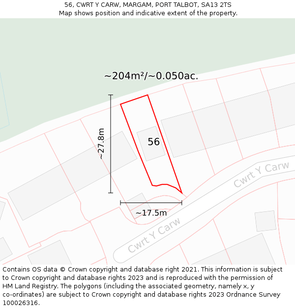 56, CWRT Y CARW, MARGAM, PORT TALBOT, SA13 2TS: Plot and title map