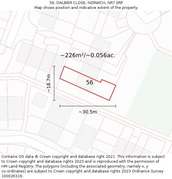 56, DALBIER CLOSE, NORWICH, NR7 0RP: Plot and title map