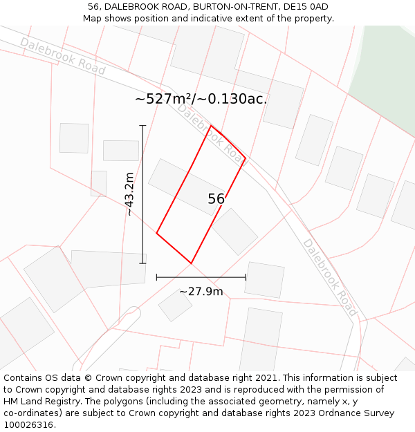 56, DALEBROOK ROAD, BURTON-ON-TRENT, DE15 0AD: Plot and title map