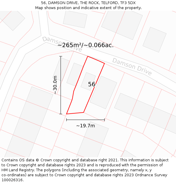 56, DAMSON DRIVE, THE ROCK, TELFORD, TF3 5DX: Plot and title map