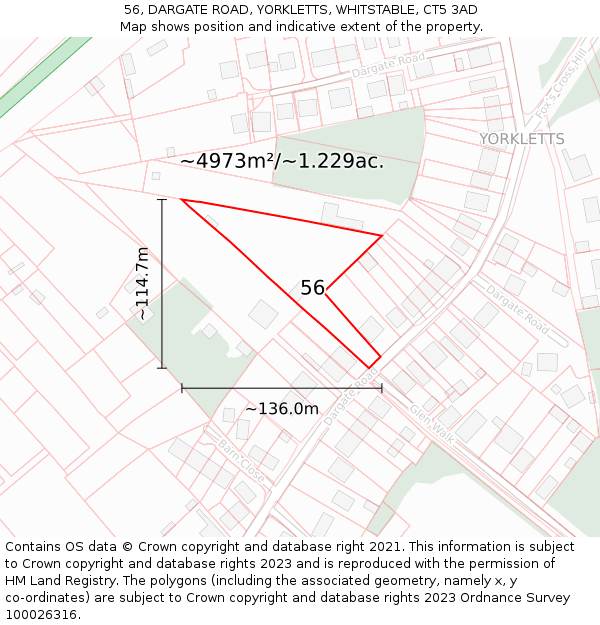 56, DARGATE ROAD, YORKLETTS, WHITSTABLE, CT5 3AD: Plot and title map