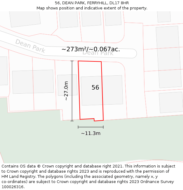 56, DEAN PARK, FERRYHILL, DL17 8HR: Plot and title map