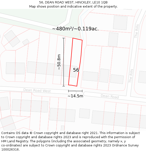 56, DEAN ROAD WEST, HINCKLEY, LE10 1QB: Plot and title map