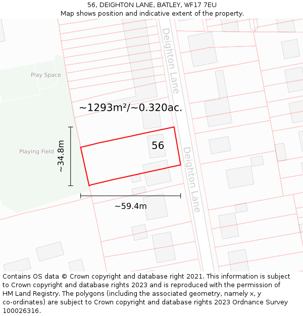 56, DEIGHTON LANE, BATLEY, WF17 7EU: Plot and title map
