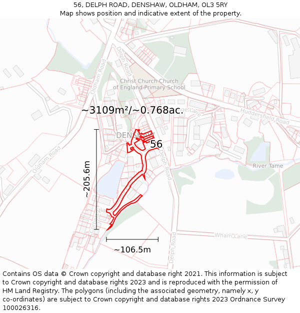 56, DELPH ROAD, DENSHAW, OLDHAM, OL3 5RY: Plot and title map