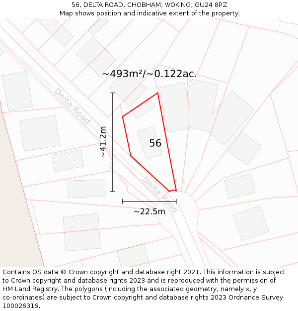 56, DELTA ROAD, CHOBHAM, WOKING, GU24 8PZ: Plot and title map