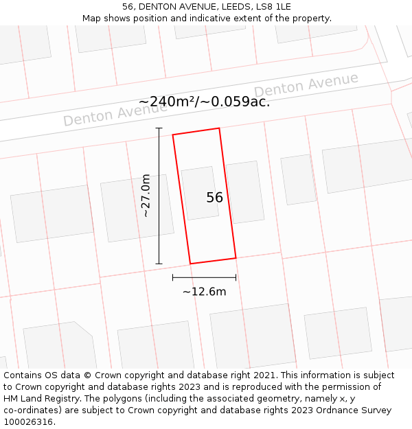 56, DENTON AVENUE, LEEDS, LS8 1LE: Plot and title map