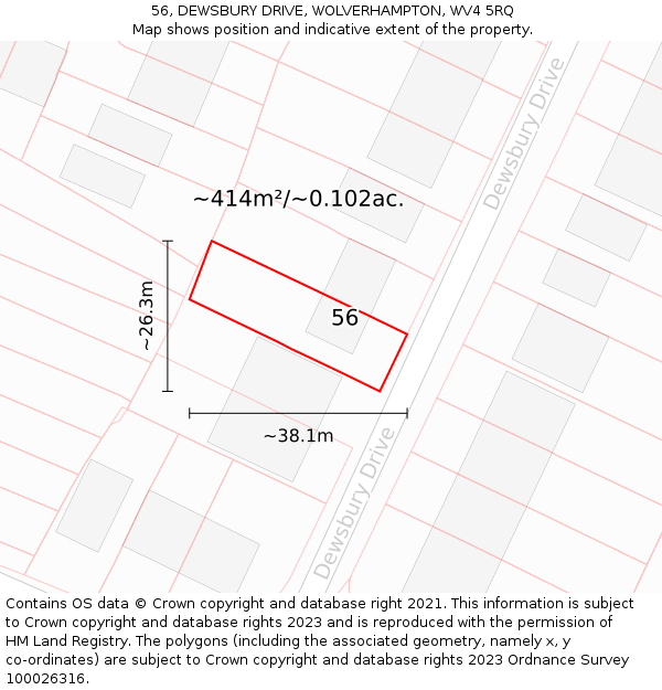 56, DEWSBURY DRIVE, WOLVERHAMPTON, WV4 5RQ: Plot and title map