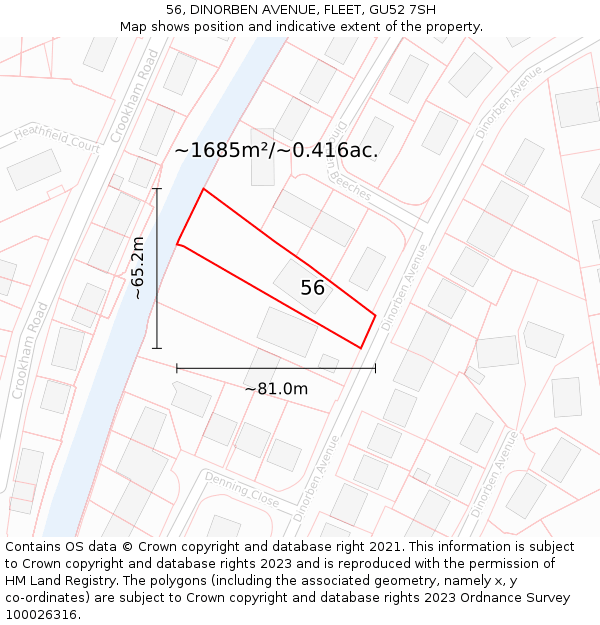 56, DINORBEN AVENUE, FLEET, GU52 7SH: Plot and title map