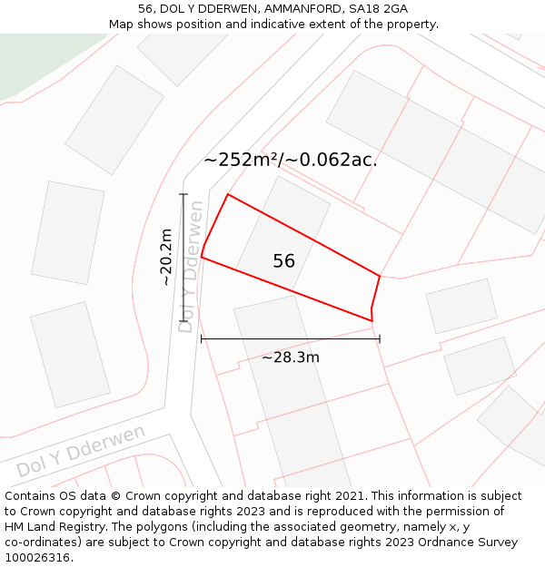 56, DOL Y DDERWEN, AMMANFORD, SA18 2GA: Plot and title map
