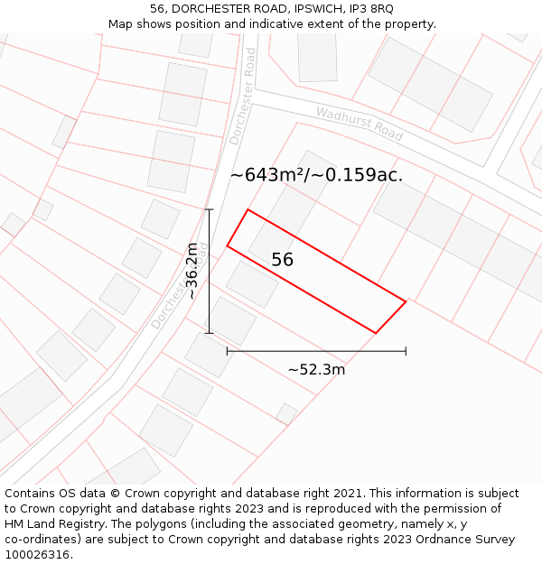 56, DORCHESTER ROAD, IPSWICH, IP3 8RQ: Plot and title map