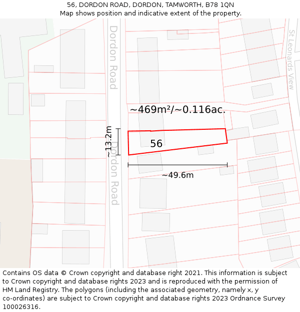 56, DORDON ROAD, DORDON, TAMWORTH, B78 1QN: Plot and title map