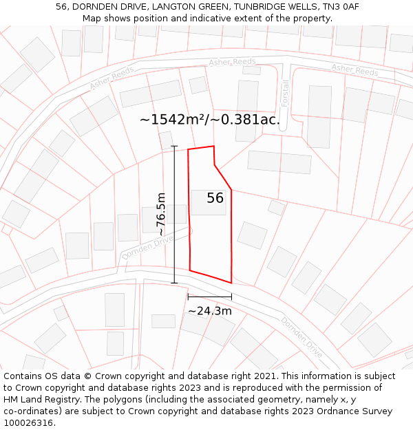56, DORNDEN DRIVE, LANGTON GREEN, TUNBRIDGE WELLS, TN3 0AF: Plot and title map