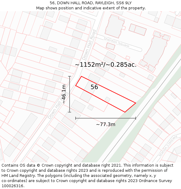 56, DOWN HALL ROAD, RAYLEIGH, SS6 9LY: Plot and title map