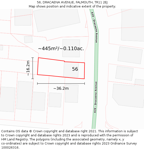 56, DRACAENA AVENUE, FALMOUTH, TR11 2EJ: Plot and title map