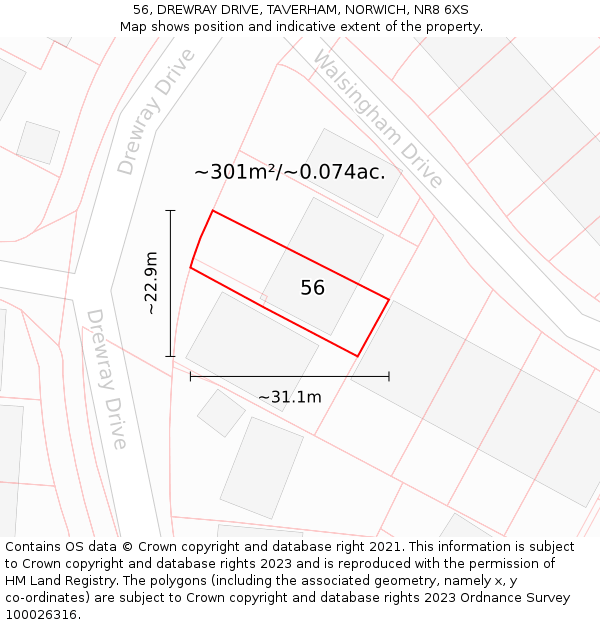 56, DREWRAY DRIVE, TAVERHAM, NORWICH, NR8 6XS: Plot and title map