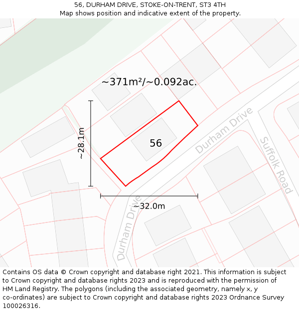 56, DURHAM DRIVE, STOKE-ON-TRENT, ST3 4TH: Plot and title map