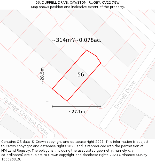56, DURRELL DRIVE, CAWSTON, RUGBY, CV22 7GW: Plot and title map