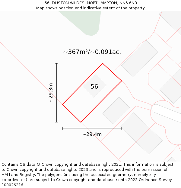 56, DUSTON WILDES, NORTHAMPTON, NN5 6NR: Plot and title map