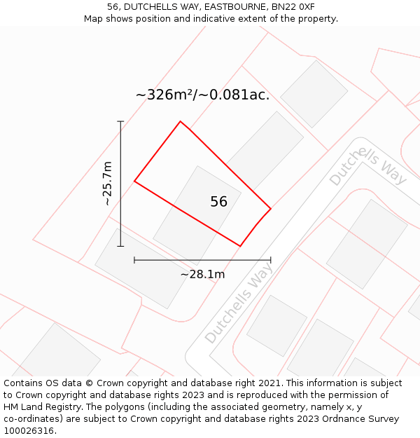 56, DUTCHELLS WAY, EASTBOURNE, BN22 0XF: Plot and title map