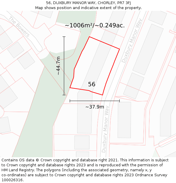56, DUXBURY MANOR WAY, CHORLEY, PR7 3FJ: Plot and title map