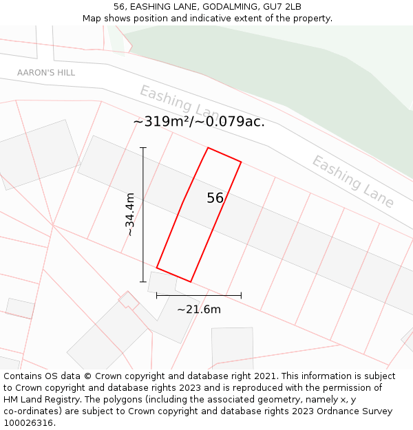 56, EASHING LANE, GODALMING, GU7 2LB: Plot and title map
