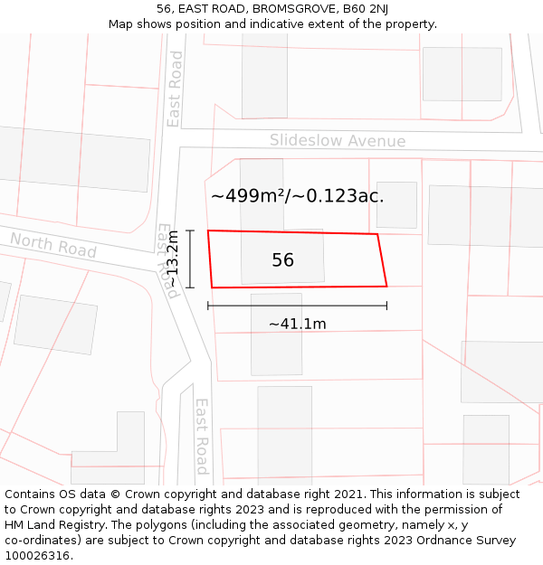 56, EAST ROAD, BROMSGROVE, B60 2NJ: Plot and title map