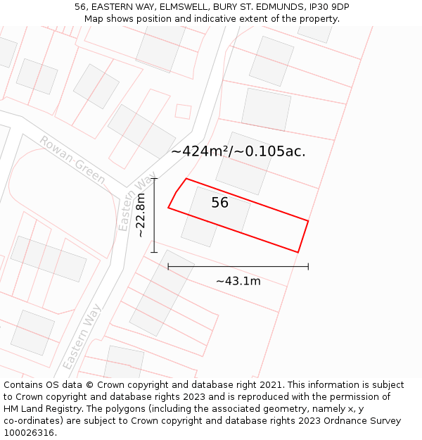 56, EASTERN WAY, ELMSWELL, BURY ST. EDMUNDS, IP30 9DP: Plot and title map