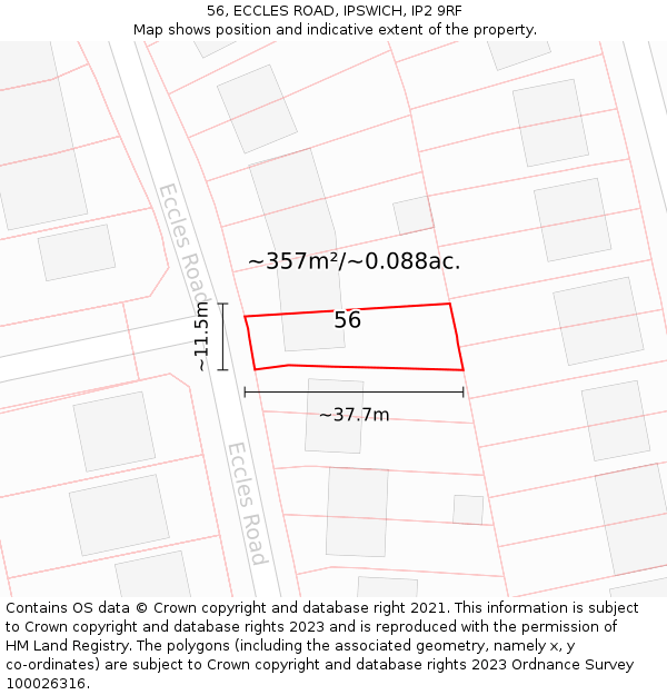 56, ECCLES ROAD, IPSWICH, IP2 9RF: Plot and title map