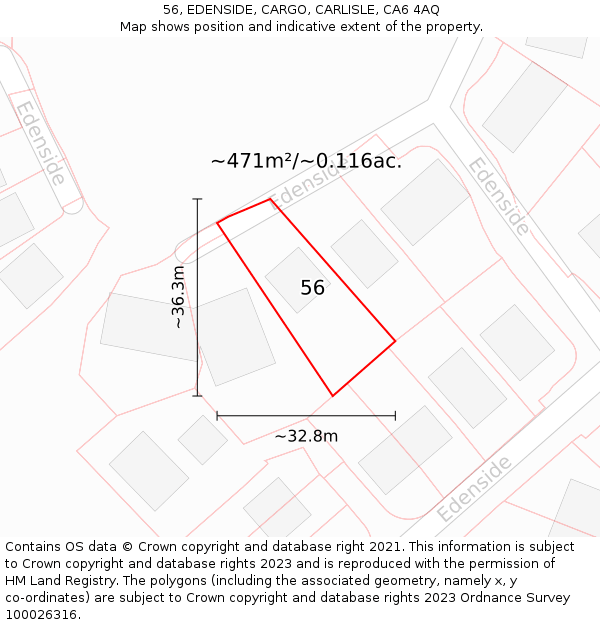 56, EDENSIDE, CARGO, CARLISLE, CA6 4AQ: Plot and title map