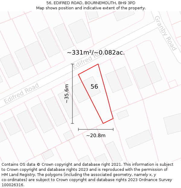 56, EDIFRED ROAD, BOURNEMOUTH, BH9 3PD: Plot and title map