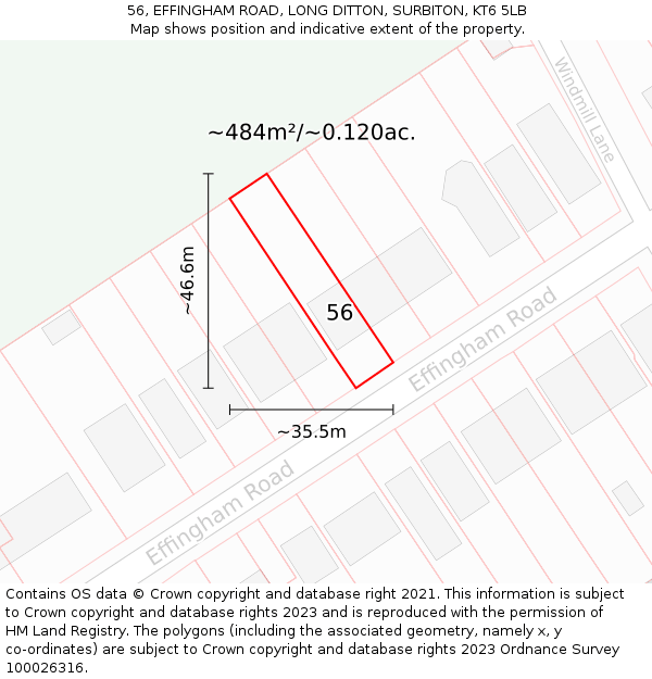 56, EFFINGHAM ROAD, LONG DITTON, SURBITON, KT6 5LB: Plot and title map