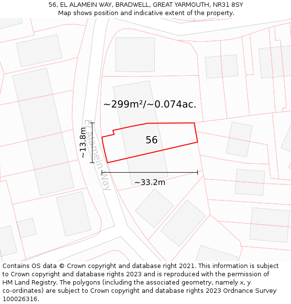 56, EL ALAMEIN WAY, BRADWELL, GREAT YARMOUTH, NR31 8SY: Plot and title map