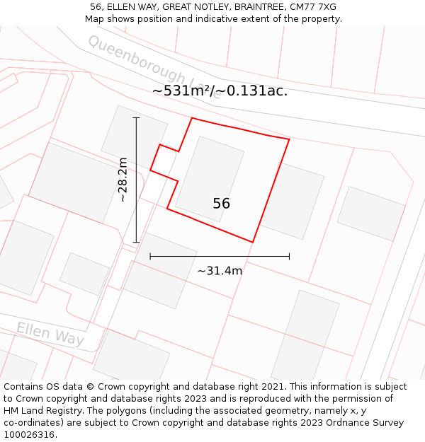 56, ELLEN WAY, GREAT NOTLEY, BRAINTREE, CM77 7XG: Plot and title map