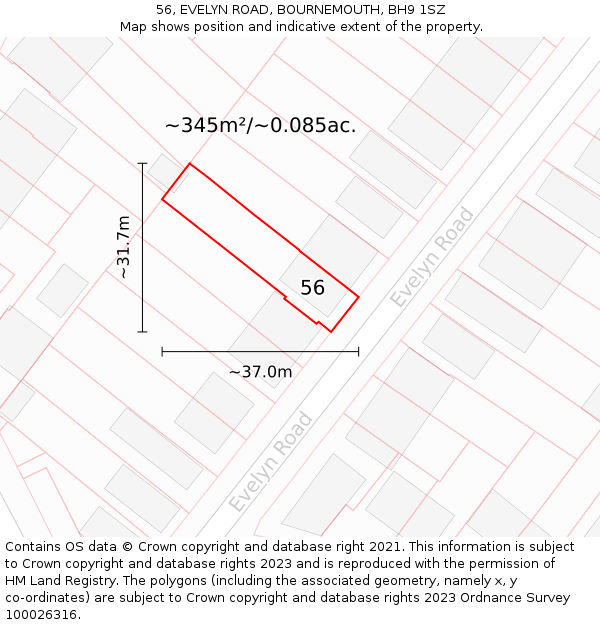 56, EVELYN ROAD, BOURNEMOUTH, BH9 1SZ: Plot and title map