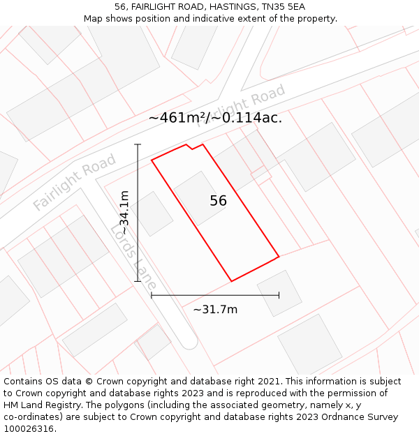 56, FAIRLIGHT ROAD, HASTINGS, TN35 5EA: Plot and title map