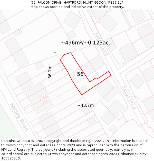 56, FALCON DRIVE, HARTFORD, HUNTINGDON, PE29 1LP: Plot and title map