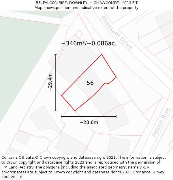 56, FALCON RISE, DOWNLEY, HIGH WYCOMBE, HP13 5JT: Plot and title map
