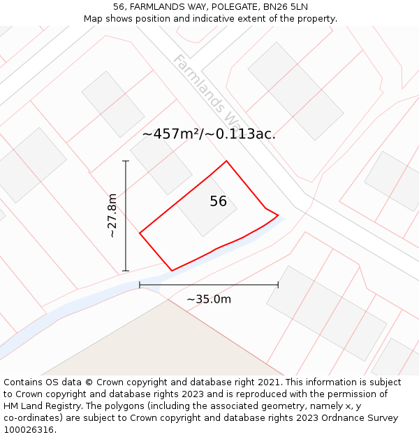 56, FARMLANDS WAY, POLEGATE, BN26 5LN: Plot and title map