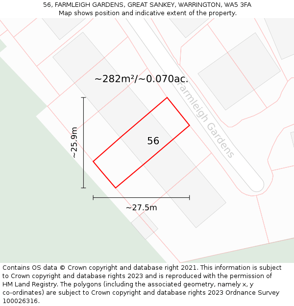 56, FARMLEIGH GARDENS, GREAT SANKEY, WARRINGTON, WA5 3FA: Plot and title map