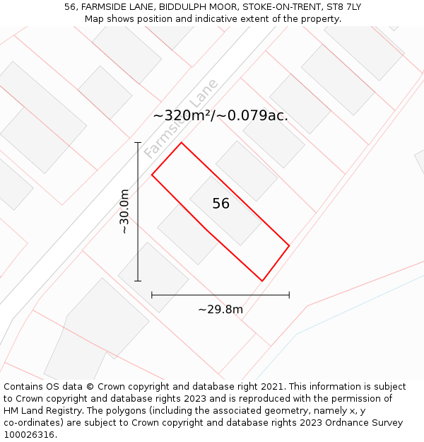 56, FARMSIDE LANE, BIDDULPH MOOR, STOKE-ON-TRENT, ST8 7LY: Plot and title map
