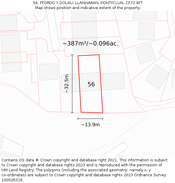 56, FFORDD Y DOLAU, LLANHARAN, PONTYCLUN, CF72 9FT: Plot and title map