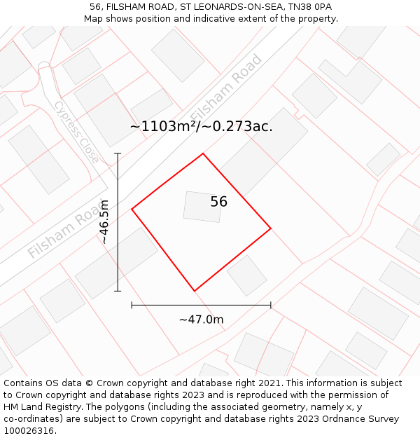 56, FILSHAM ROAD, ST LEONARDS-ON-SEA, TN38 0PA: Plot and title map