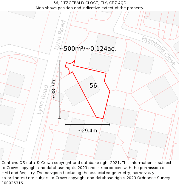 56, FITZGERALD CLOSE, ELY, CB7 4QD: Plot and title map