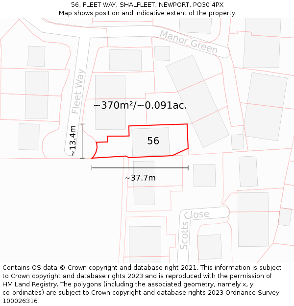 56, FLEET WAY, SHALFLEET, NEWPORT, PO30 4PX: Plot and title map