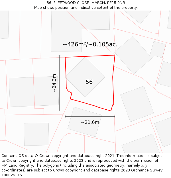 56, FLEETWOOD CLOSE, MARCH, PE15 9NB: Plot and title map