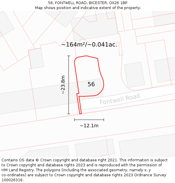 56, FONTWELL ROAD, BICESTER, OX26 1BP: Plot and title map