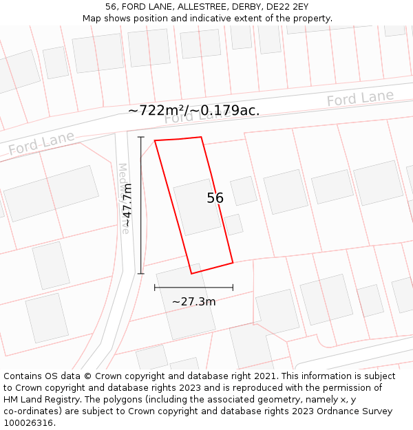 56, FORD LANE, ALLESTREE, DERBY, DE22 2EY: Plot and title map